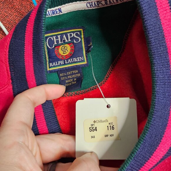 Vintage Chaps Ralph Lauren Red Preppy Sweatshirt L Collegiate 90s Y2K Deadstock - Picture 5 of 9